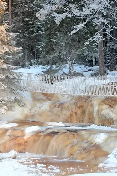 Водопады Ахвенкоски Карелия зимой